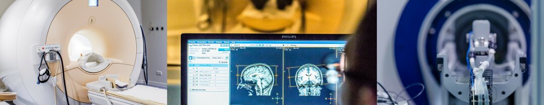A photo collage shows a computer screen with an MRI machine from the Research Department of Neuroscience and a person. Two close-ups of MRIs can also be seen.
