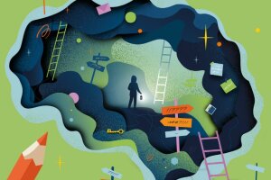 Eine Illustration, die ein Gehirn mit einer Leiter und einer Person darauf zeigt. © IGSN